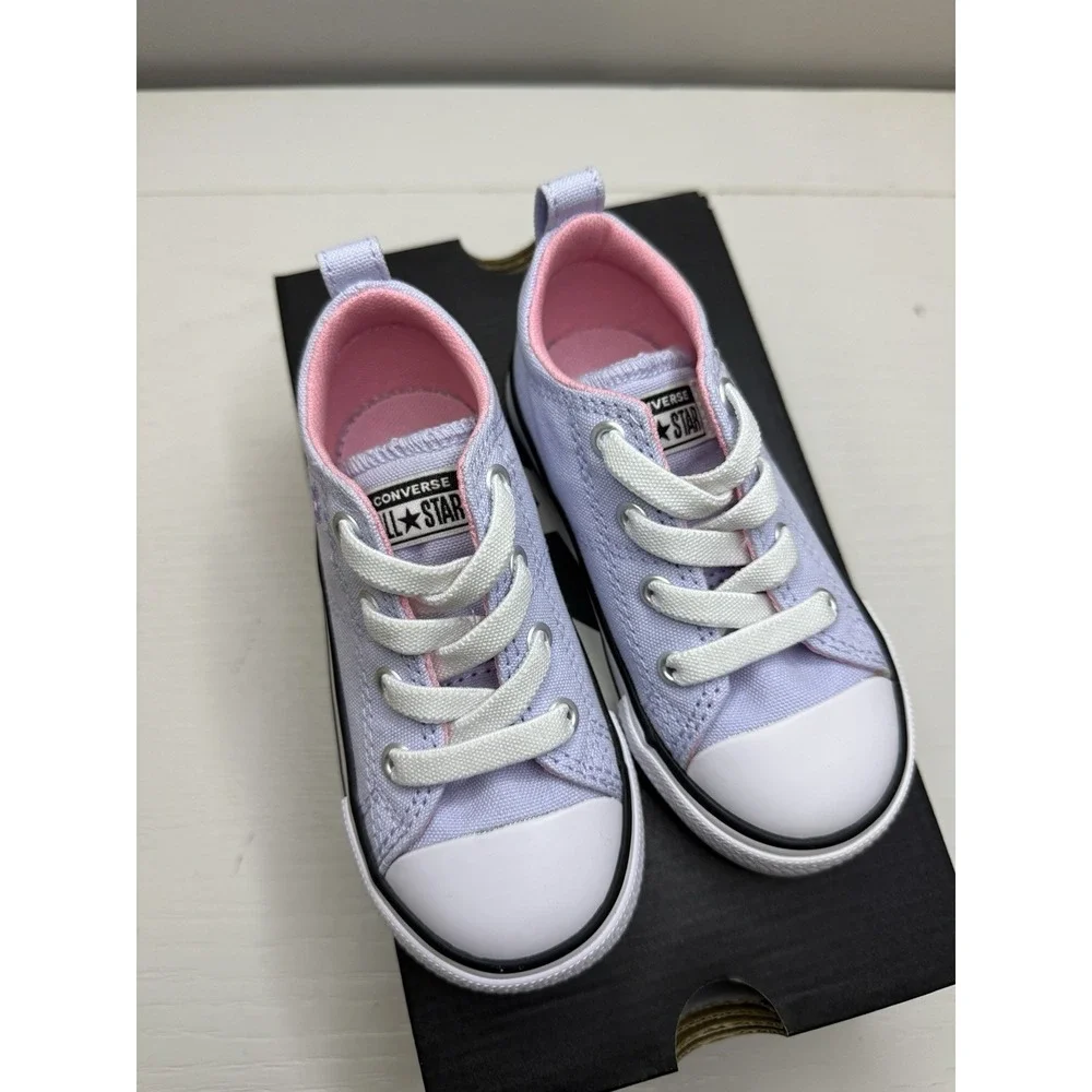 Converse All Star Infant Floral Embroidered Canvas Sneakers Lavender Pink Size 7